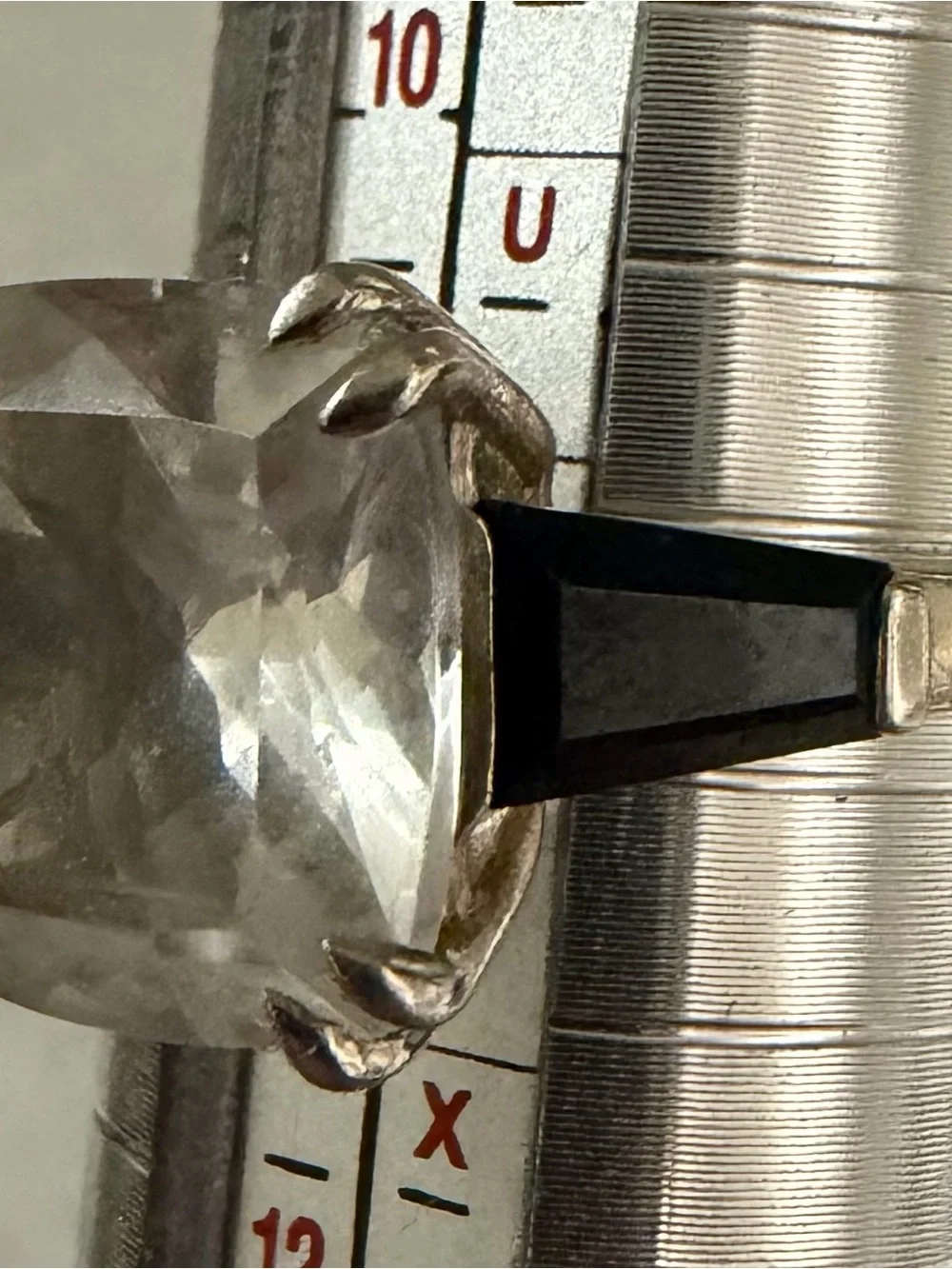 Deb Guyot Herkimer cushion cut quartz in sterling silver IN Sz 11